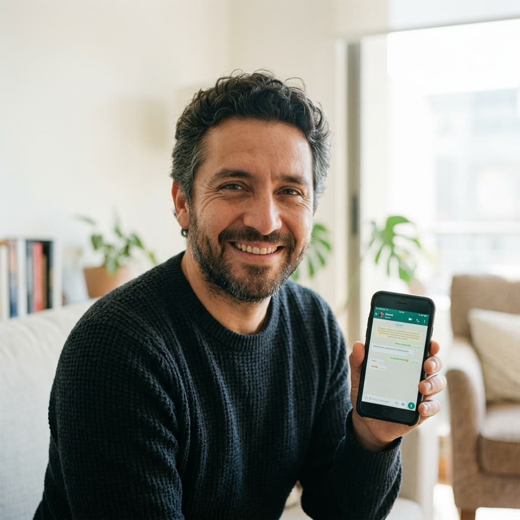 Cliente de facfast mostrando su conversación de WhatsApp con su ejecutivo